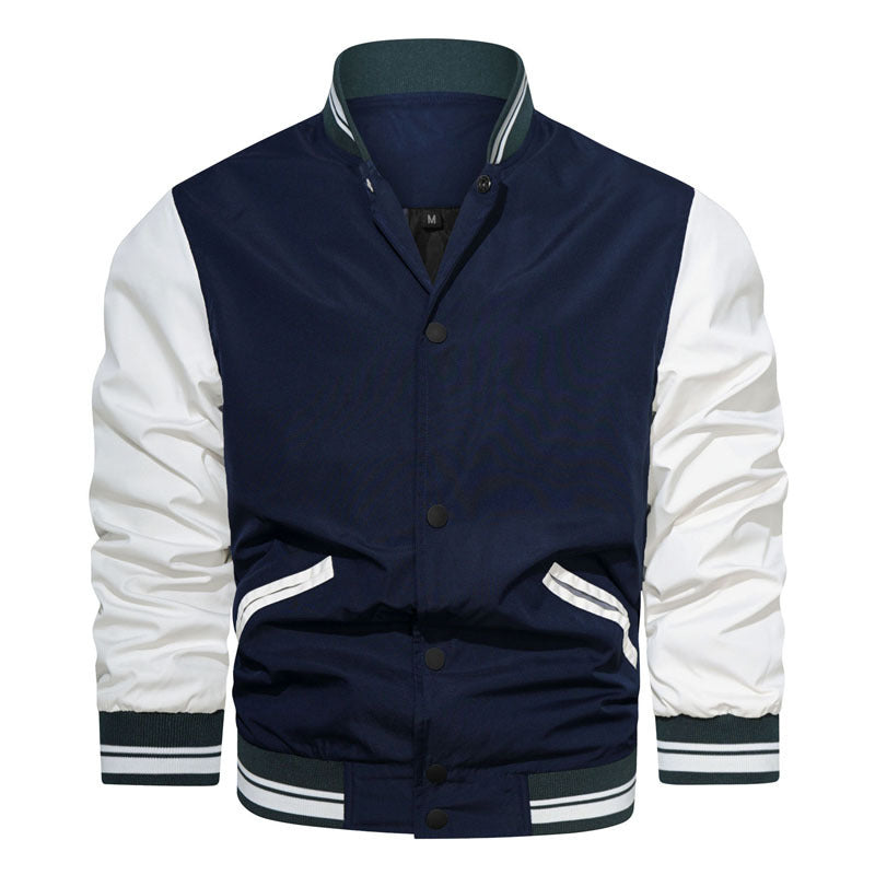 Herren College-Bomberjacke im Varsity-Stil mit Kontrastärmeln, Druckknopf‑Front und gerippten Bündchen – Brevano