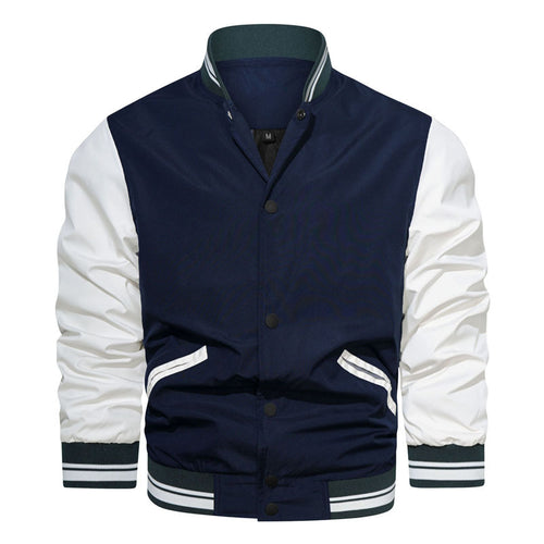 Herren College-Bomberjacke im Varsity-Stil mit Kontrastärmeln, Druckknopf‑Front und gerippten Bündchen – Brevano