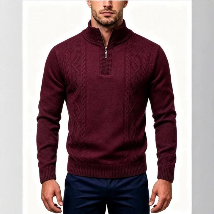 Herren Strukturierter Halbzip-Pullover mit Stehkragen und Zopfmuster-Details Echo Archiv