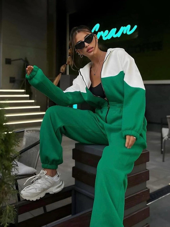 Damen nan zweiteiliges Crop-Zip-Hoodie und Highwaist Relaxhose mit weitem Bein Echo Archiv