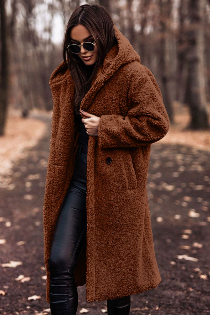 Damen kuschelige Teddyjacke im Oversized-Stil mit Kapuze Echoarchiv