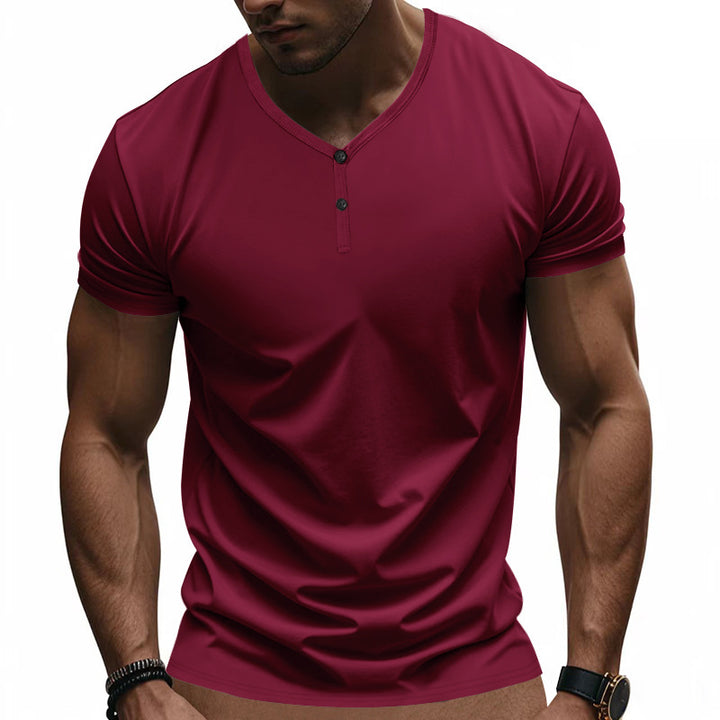 Herren Kurzarm Henley-T-Shirt mit strukturiertem V-Ausschnitt Echoarchiv
