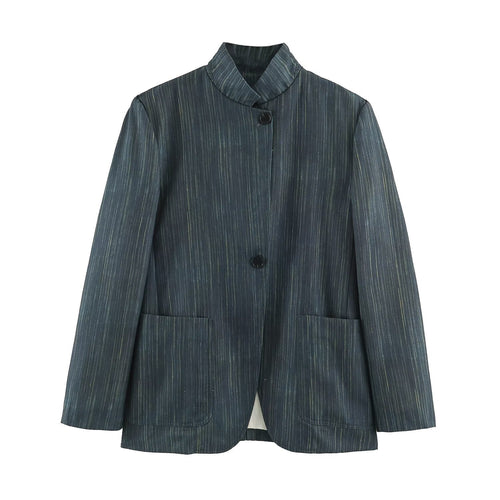 Damen Lang geschnittener Blazer mit Stehkragen und aufgesetzten Taschen Echo Archiv