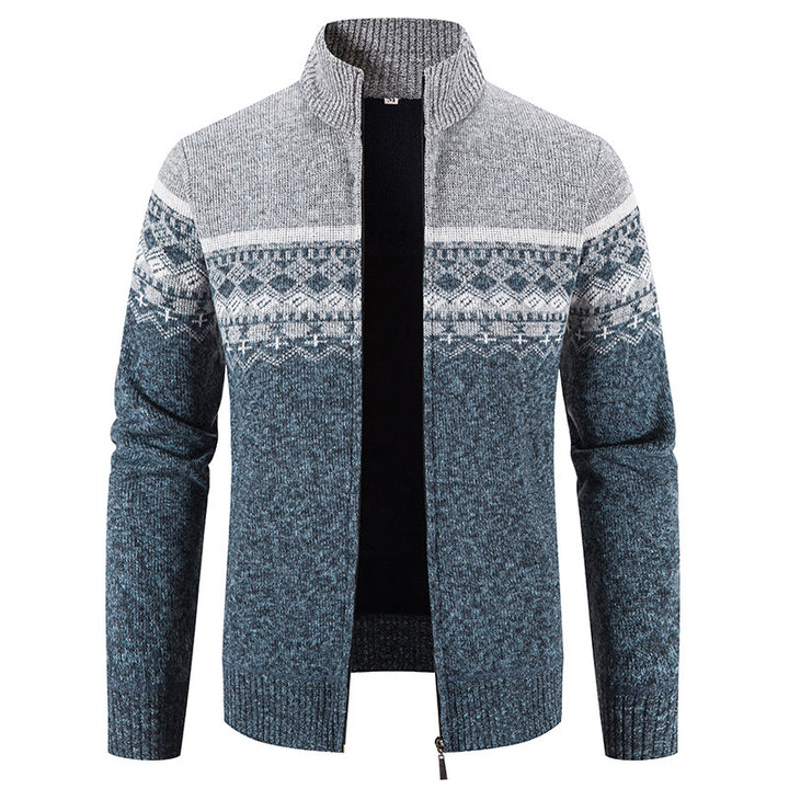 Herren Strickjacke mit modernem Norwegermuster und Stehkragen Echoarchiv