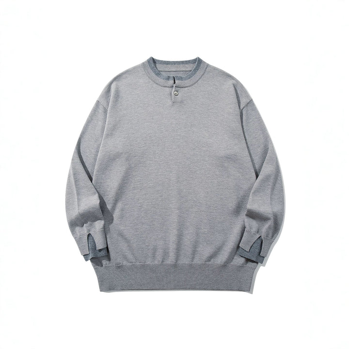 Unisex Oversize-Strickpullover mit kurzer Henley-Knopfleiste und Daumenloch-Manschetten Echoarchiv