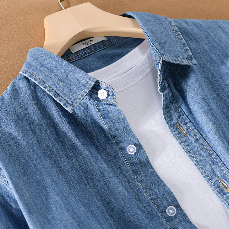 Herren Gewaschenes Denim-Overshirt mit Pattentasche, Relaxed-Fit und weichem Griff Echoarchiv