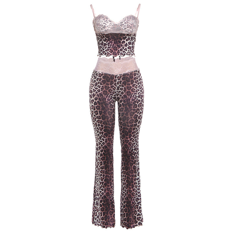 Damen Erotik Jumpsuit mit Leopardenmuster und spitzen Trägern Echo Archiv
