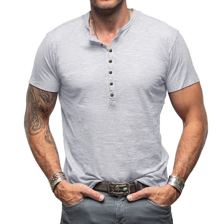 Herren Kurzarm Henley-T-Shirt mit strukturierter Knopfleiste Echoarchiv