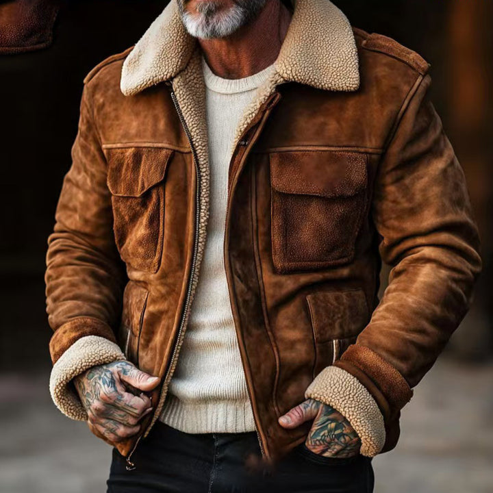 Herren Lederjacke mit warmem Sherpa-Futter und praktischen Taschen Echoarchiv