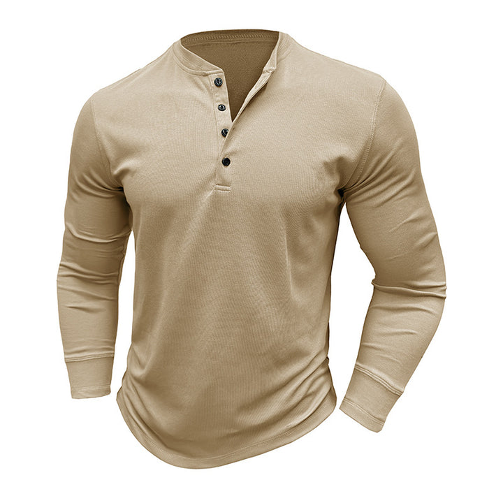 Herren Langarm-Henley-Shirt mit strukturiertem Stoff Echoarchiv