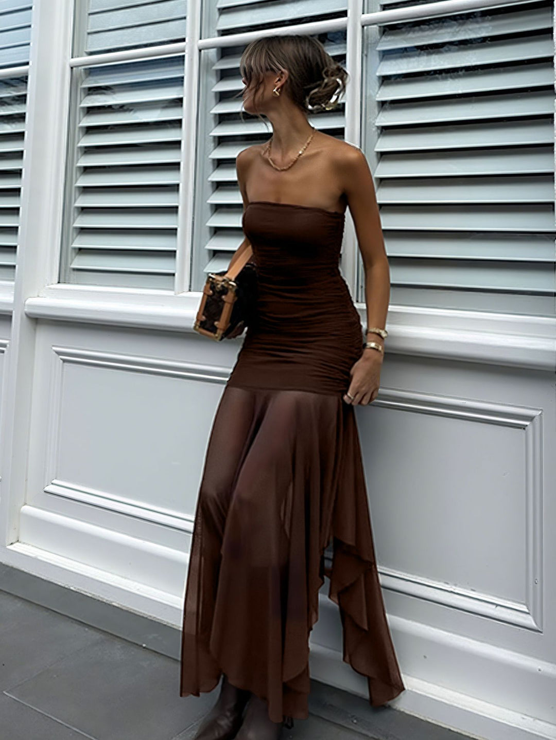 Damen Extravaganter Maxikleid mit Raffungen und asymmetrischem Saum Echo Archiv
