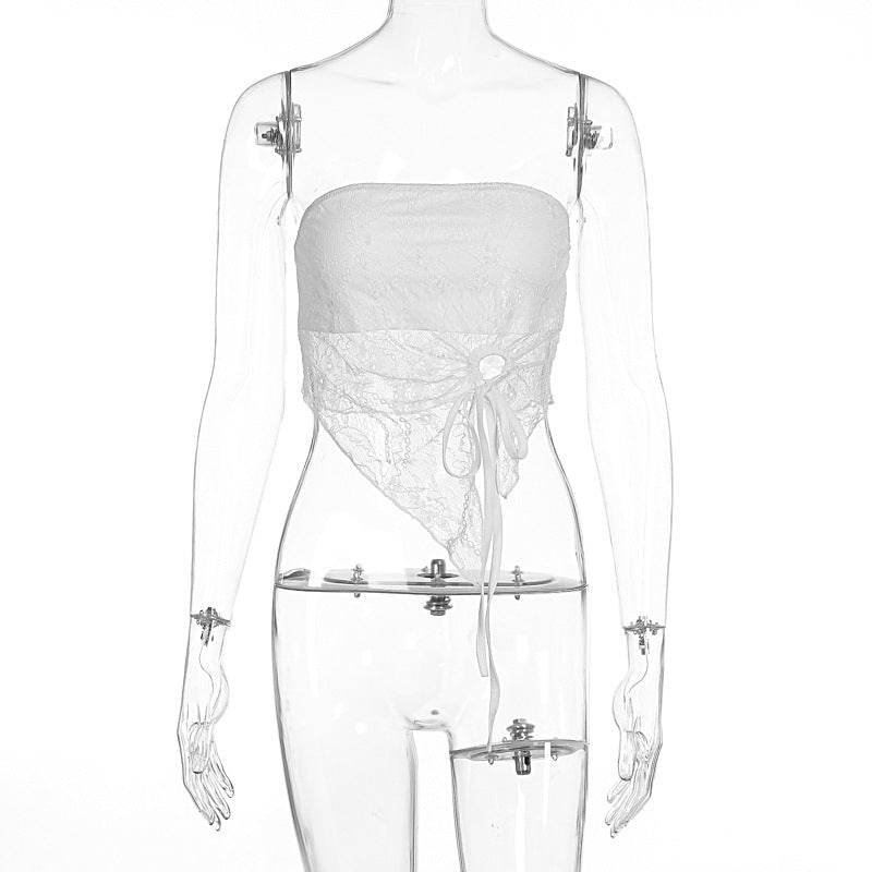 Damen Elegantes Bandeau-Top mit raffiniertem Spitzenüberzug und verspieltem Knoten Echo Archiv