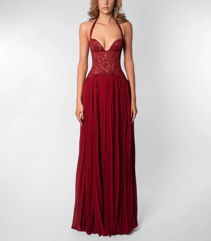 Damen nan Neckholder-Korsettkleid mit Spitzen-Corsage und fließendem Plisseerock Echo Archiv