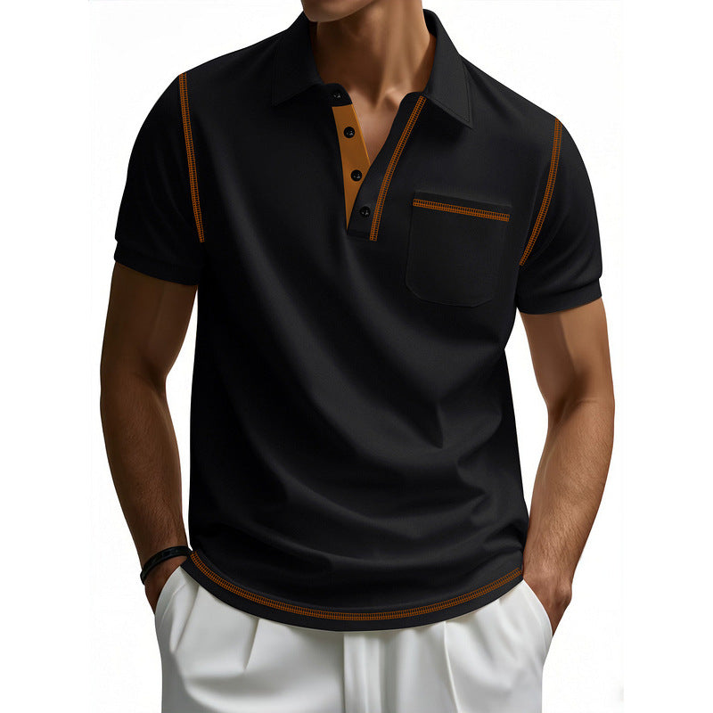 Herren Poloshirt mit modernem Henley-Kragen und kontrastierenden Akzenten Echoarchiv