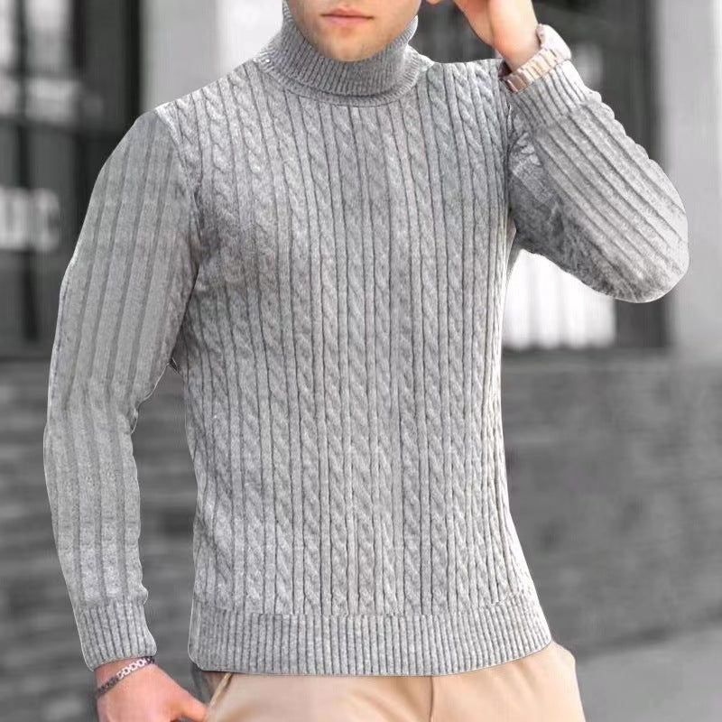 Herren Strickpullover mit modernem Rippmuster und hohem Kragen Echoarchiv