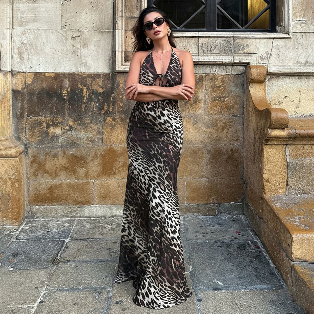 Damen Maxikleid mit tiefem V-Ausschnitt und verstellbaren Trägern Echo Archiv