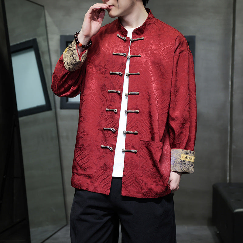 Herren nan traditionelle Tangjacke mit chinesischem Knotenverschluss und Brokatärmeln Echo Archiv