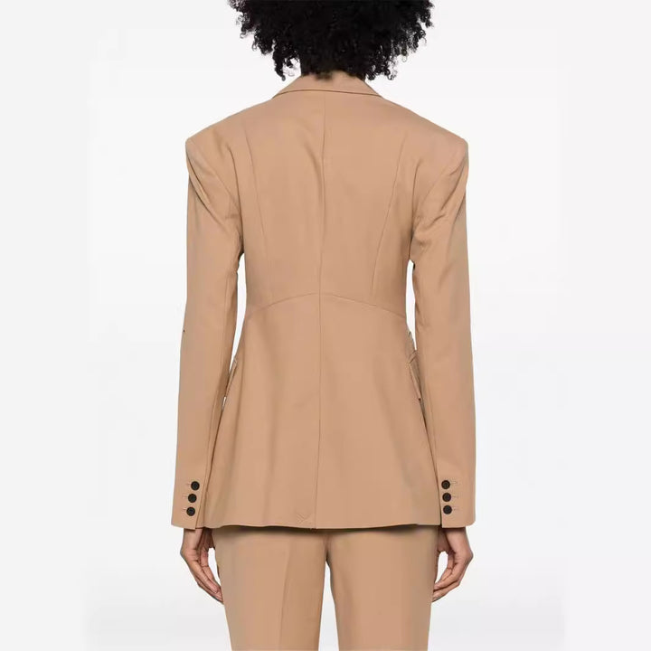 Damen Zweiteiliges tailliertes Doppelreihiges Blazer‑Hosenanzug mit ausgestellter Palazzohose Echoarchiv