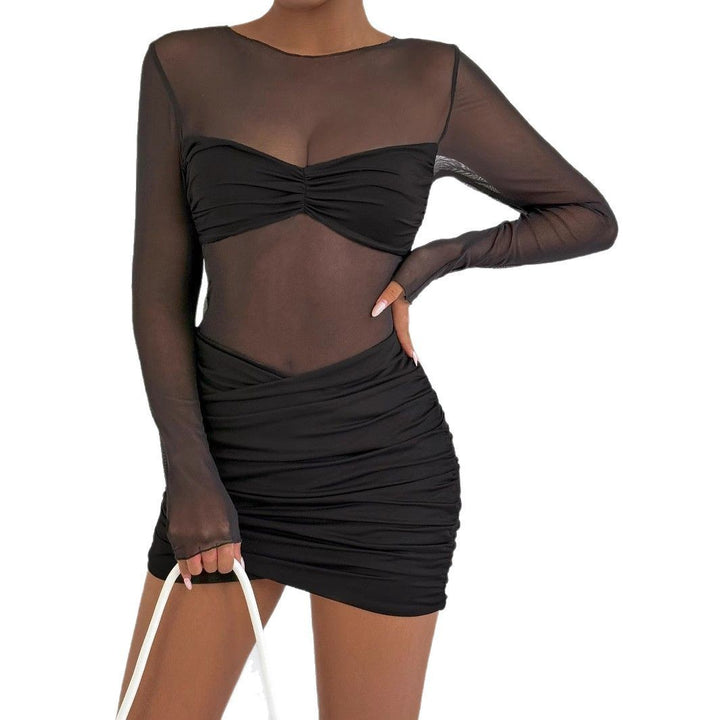Damen Raffiniertes Minikleid mit transparenten Ärmeln und Rüschendetails Echo Archiv