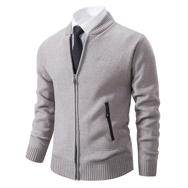 Herren nan leichter Business-Strickcardigan mit verdecktem Frontreißverschluss, Reißverschlusstaschen und geripptem Bund Echo Archiv