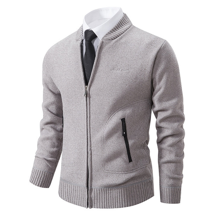 Herren nan leichter Business-Strickcardigan mit verdecktem Frontreißverschluss, Reißverschlusstaschen und geripptem Bund Echo Archiv
