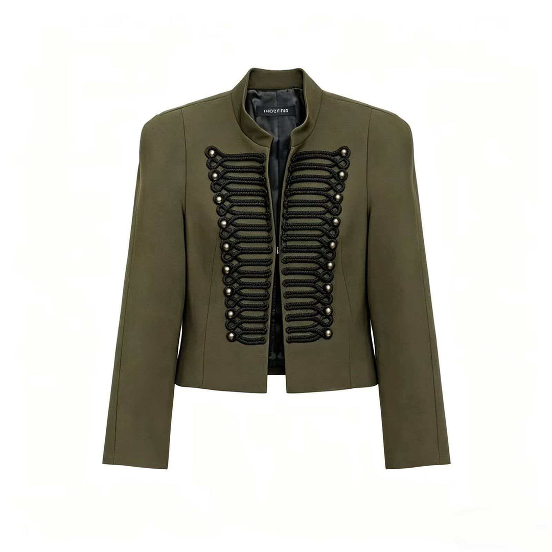 Damen Cropped Blazer im Husarenstil mit Stehkragen, Zierkordeln und Messingknöpfen Echo Archiv