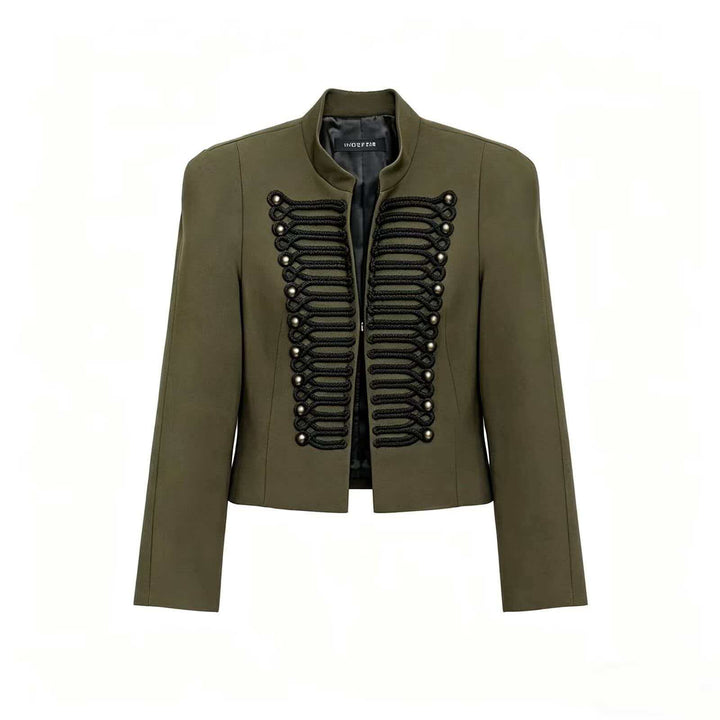 Damen Cropped Blazer im Husarenstil mit Stehkragen, Zierkordeln und Messingknöpfen Echo Archiv