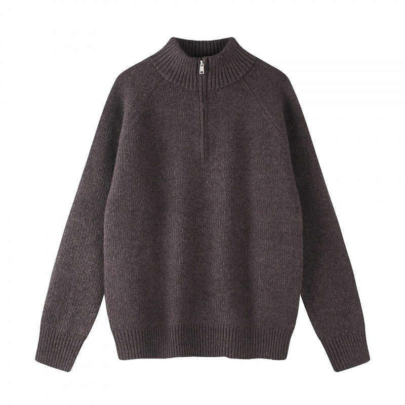 Herren Grobgestrickter Halbzip-Pullover mit Stehkragen und Raglanärmeln Echo Archiv