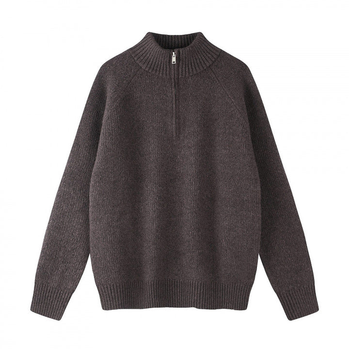 Herren Grobgestrickter Halbzip-Pullover mit Stehkragen und Raglanärmeln Echo Archiv