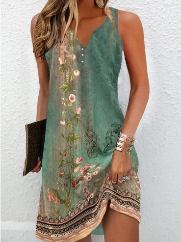 Damen, lässiges Sommerkleid mit V-Ausschnitt und asymmetrischem Saum Echoarchiv