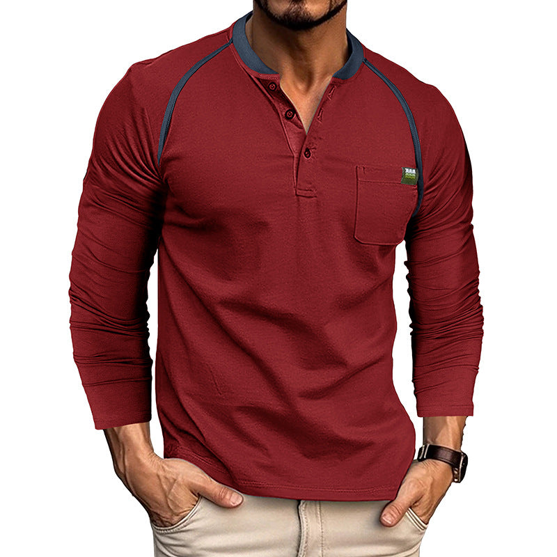 Herren modisches Langarm-Henley-Shirt mit Brusttasche Echoarchiv