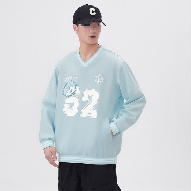 Herren Oversize V‑Ausschnitt Sportsweatshirt im College‑Look mit gestreiften Bündchen Echoarchiv