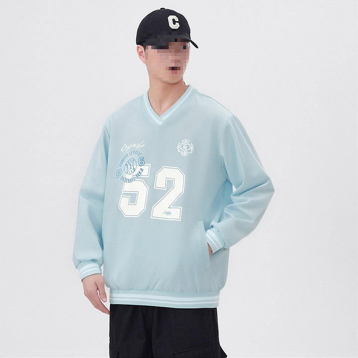 Herren Oversize V‑Ausschnitt Sportsweatshirt im College‑Look mit gestreiften Bündchen Echoarchiv