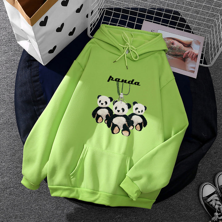 Damen oversized Kapuzenpullover mit Plüsch-Panda-Applikation und Kängurutasche – Auréline