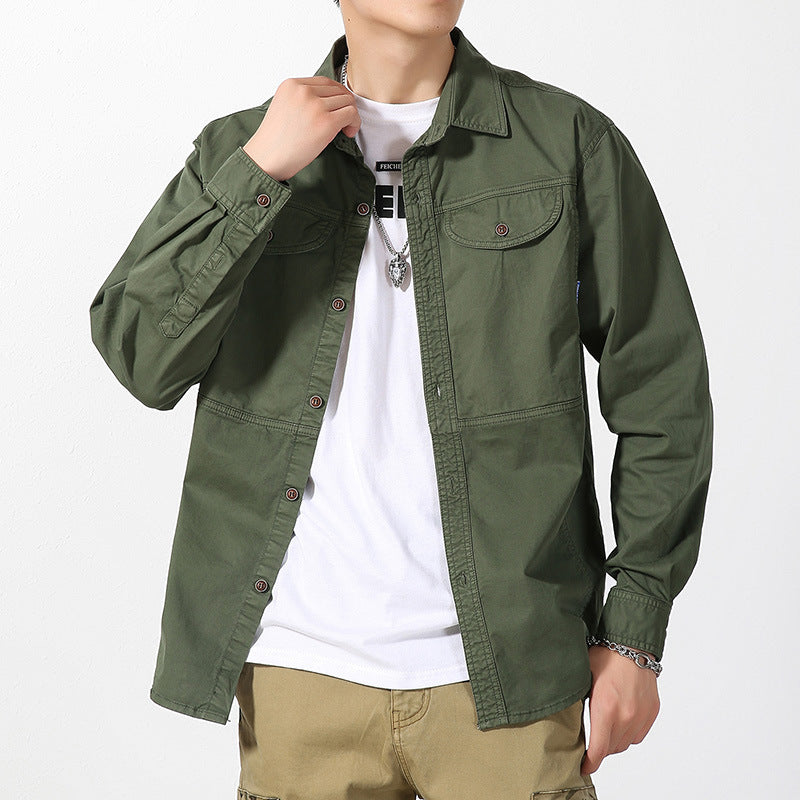 Herren leichte Canvas-Hemdjacke im Overshirt-Stil mit Brustpattentaschen und Knopfverschluss Echoarchiv