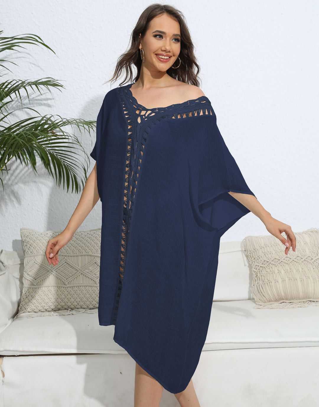 Damen luftiger Kaftan mit filigranem Häkelmuster Echo Archiv