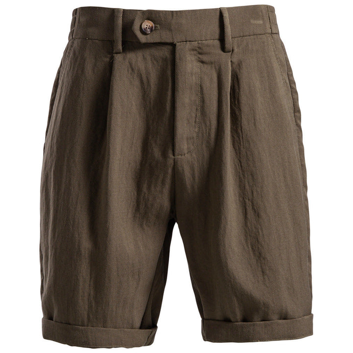 Herren nan lässige Leinenshorts mit Umschlag und Bundfalten Echoarchiv