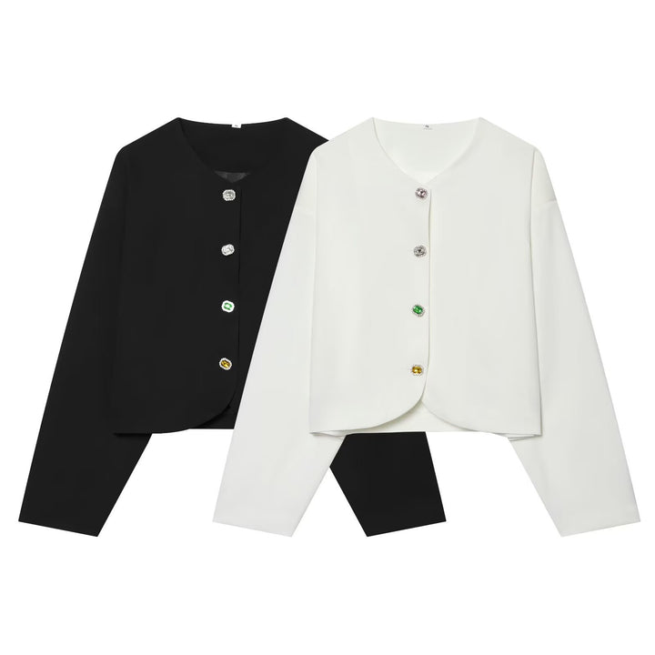 Damen Gekürzte Boxy‑Jacke mit Schmuckknöpfen und rundem Ausschnitt Echo Archiv