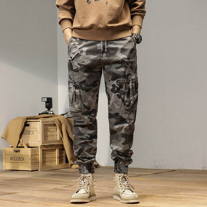 Herren Camouflage-Bundfalten-Cargojogger mit elastischem Tunnelzugbund, Multifunktionstaschen und Ripstop-Optik Echo Archiv
