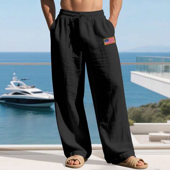 Herren lässige Strandhose mit amerikanischer Flaggen-Applikation und elastischem Bund Echoarchiv