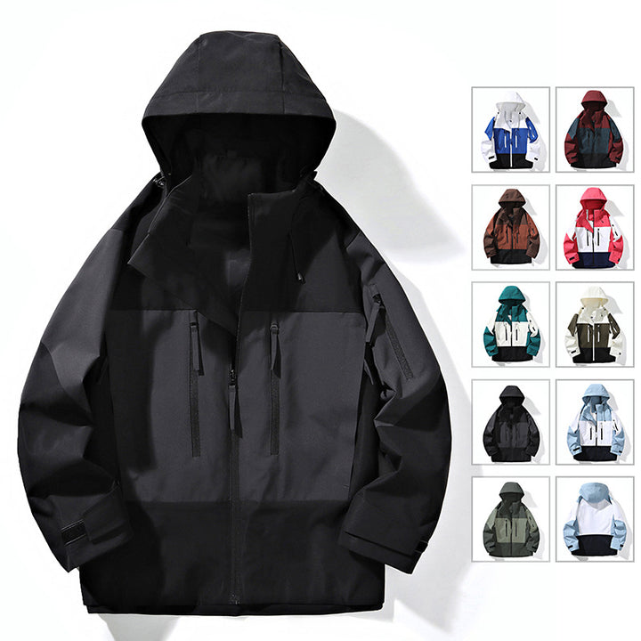Herren Wasserabweisende Colorblock-Outdoorjacke mit Kapuze, Mehrfach-Reißverschlusstaschen und verstellbaren Bündchen Echo Archiv