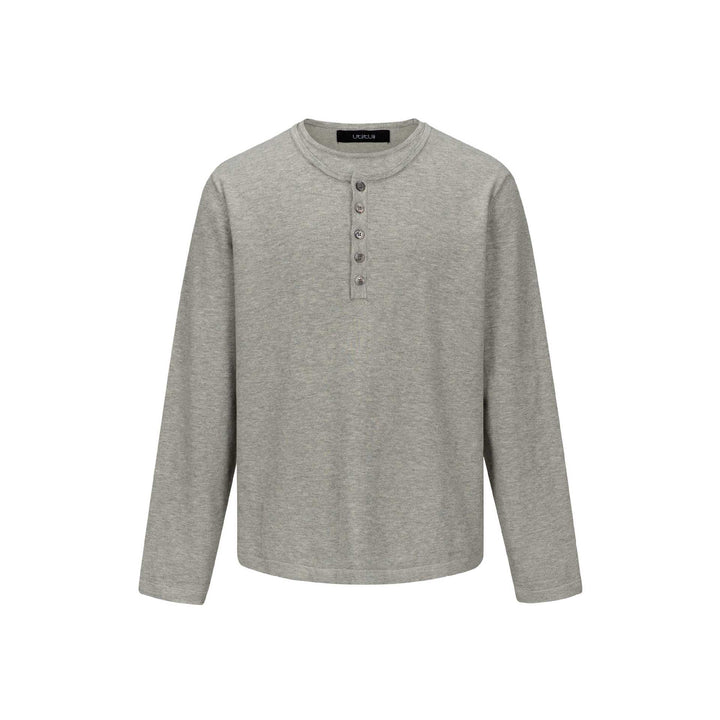 Unisex Minimalistisches Henley-Langarmshirt aus Thermo-Jersey mit Knopfleiste Echoarchiv