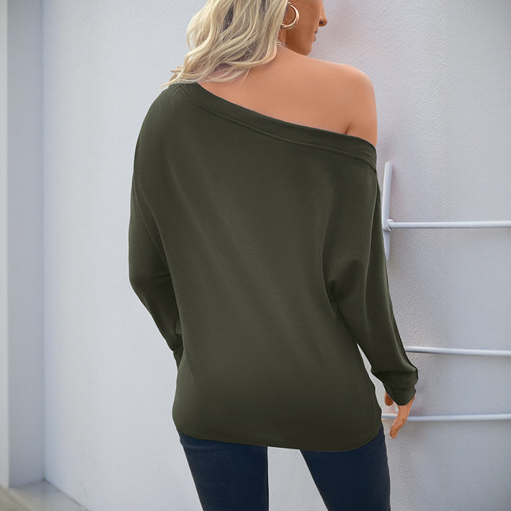 Damen Oversized schulterfreies Langarmshirt mit Fledermausärmeln und Knopfmanschetten Echoarchiv