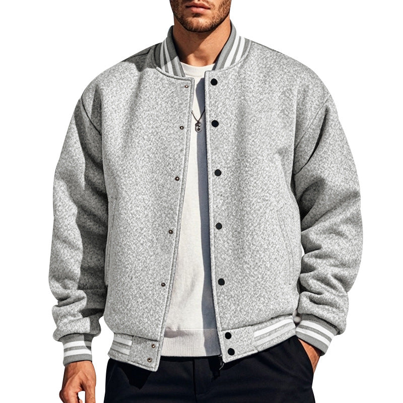 Herren nan schlanke Collegejacke im Collegestil mit Druckknopfleiste und kontrastierenden Rippbündchen Echo Archiv