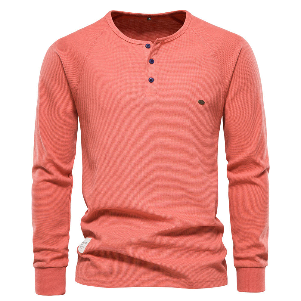 Herren Langarm-Henley-Shirt mit strukturierter Oberfläche und modischer Knopfleiste Echoarchiv