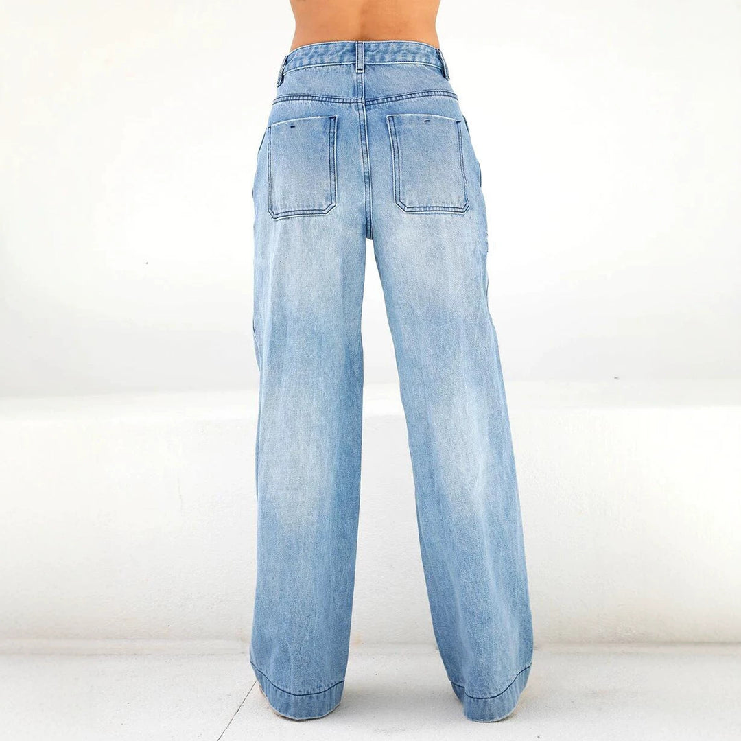 Damen Hochtaillierte weite Denim-Jeans im Palazzo-Schnitt Echo Archiv