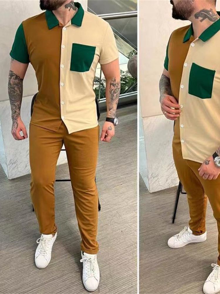Herren sportliches Kurzarm-Set mit Kontrastdetails Echoarchiv