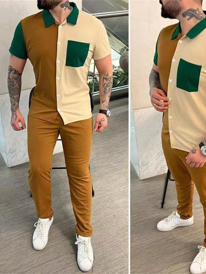 Herren sportliches Kurzarm-Set mit Kontrastdetails Echoarchiv