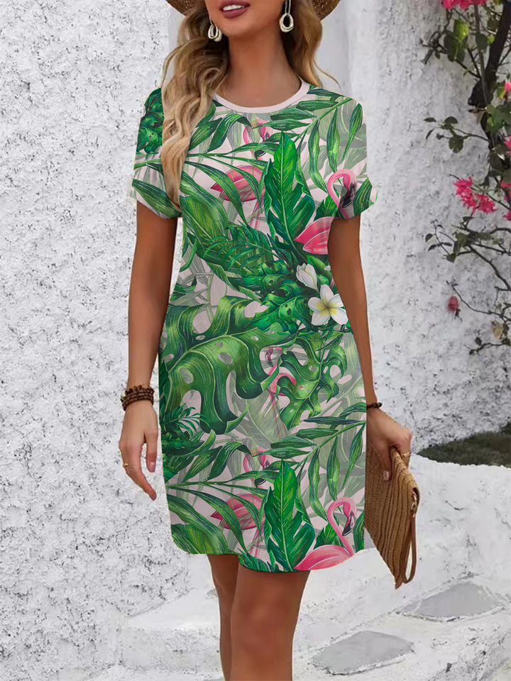 Damen Kurzarm Kleid mit floralem Linienmuster Echo Archiv