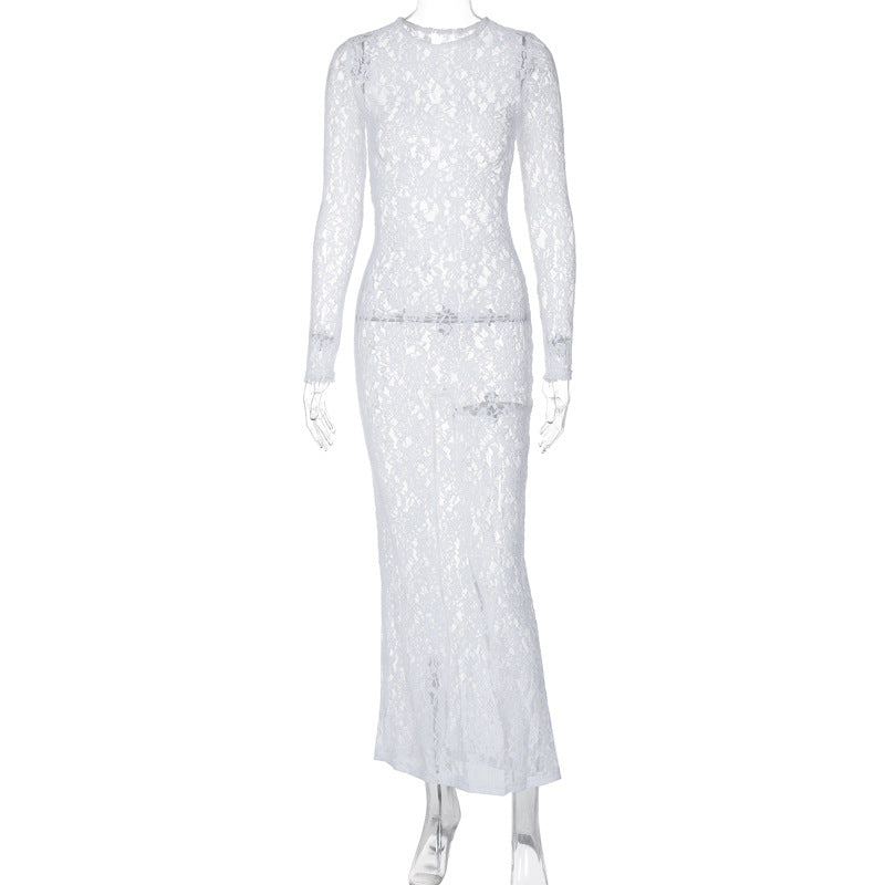 Damen Spitzenabendkleid mit elegantem Rückenausschnitt und langem Arm Echo Archiv
